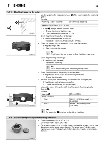 Husqvarna FC 350 EU Service Manual (2014) Sample Preview: Piston inspection and piston-to-cylinder clearance measurement procedure