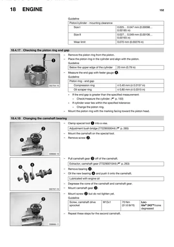 Husqvarna FE 350 Service Manual (2014) Sample Preview: Piston-ring, cylinder-clearance and camshaft service procedures from the engine-overhaul section