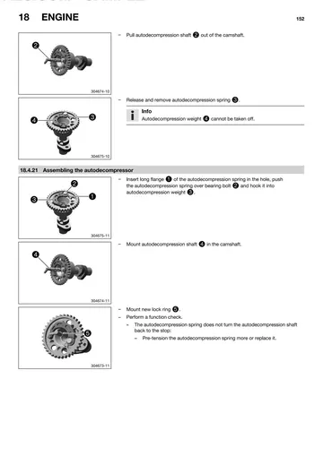 Husqvarna FE 450 / FE 501 Service Manual (2014) Sample Preview: Camshaft, autodecompressor and cylinder-head service procedures from the complete engine-overhaul section
