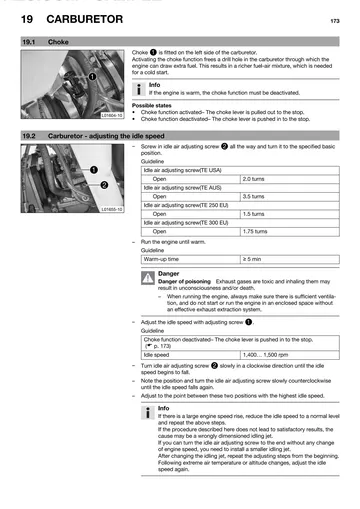 Husqvarna TE 250 / TE 300 Service Manual (2014) Sample Preview: Keihin carburetor service section with disassembly, inspection and adjustment procedures