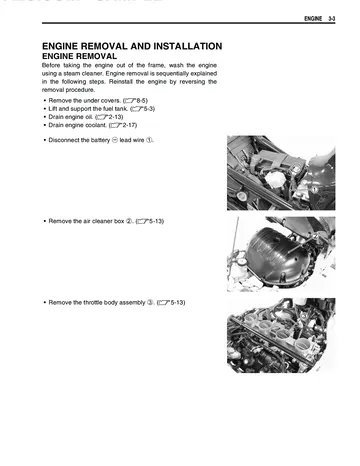 Suzuki GSR600 Service Manual (2006) Sample Preview: Engine removal and installation procedure with factory photographs