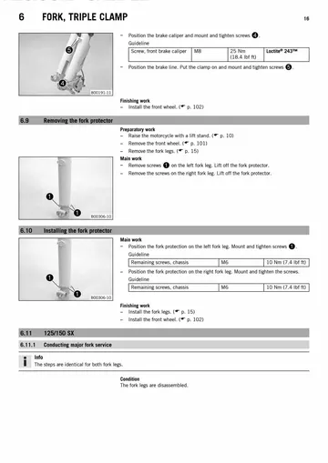 KTM 125 SX / 150 SX / 150 XC Service Manual (2014) Sample Preview: Factory WP closed-cartridge fork service section for the 125 SX and 150 SX