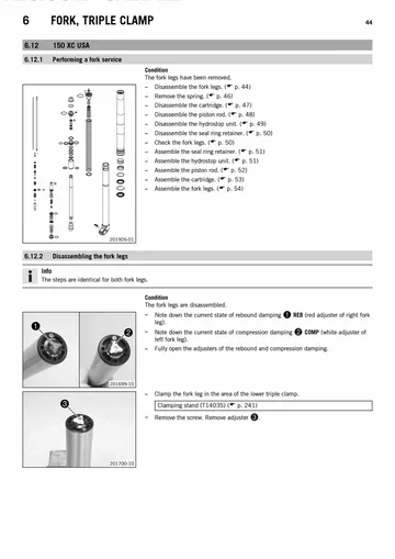 KTM 125 SX / 150 SX / 150 XC Service Manual (2014) Sample Preview: Factory WP 4CS fork service section specific to the 150 XC USA