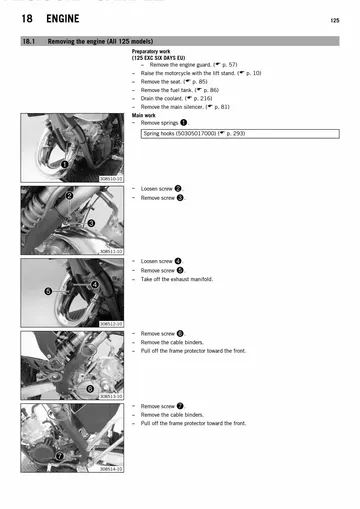 KTM 125 EXC / 200 EXC / 200 XC-W Service Manual (2014) Sample Preview: Factory engine-removal section for the 125 EXC two-stroke platform