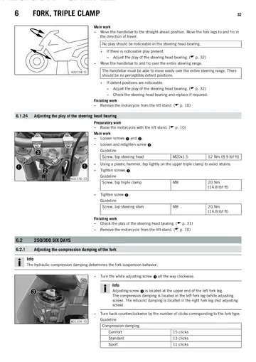 KTM 250 / 300 EXC, XC-W & Six Days Service Manual (2014) Sample Preview: Factory Six Days WP 4860 4CS fork service section and dedicated suspension procedures