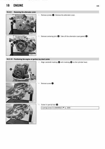 KTM 450 / 500 EXC, XC-W & Six Days Service Manual (2014) Sample Preview: Engine timing and top-end disassembly procedures for the 450/500 four-stroke engine family
