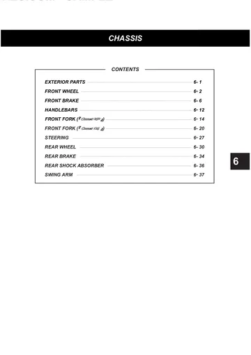 Hyosung GT125 / GT250 Comet Service Manual (2002) Sample Preview: Factory chassis section covering wheels, disc brakes, handlebars, model-specific forks, steering and rear suspension