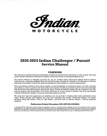 Indian Challenger / Pursuit Service Manual (2020-2024) Sample Preview