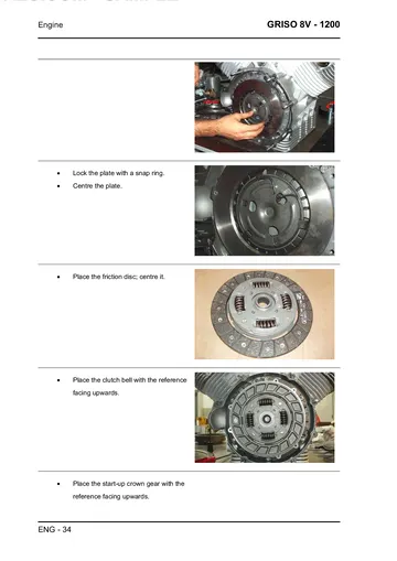 Moto Guzzi Griso 1200 8V Service Manual (2007-2011) Sample Preview: Factory dry-clutch assembly procedure with friction disc, pressure plate and starter ring gear