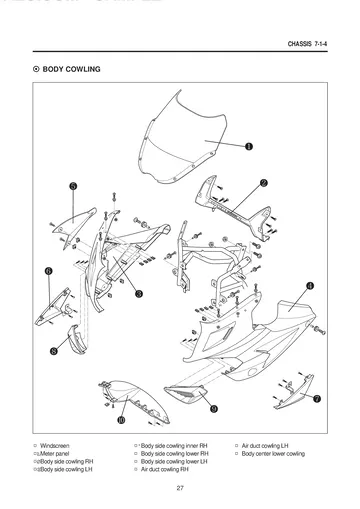 Hyosung GT650S / GT650R Comet Service Manual Supplement (2005) Sample Preview: S/R-specific exterior bodywork and cowling service procedures