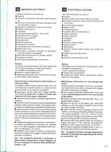 Moto Guzzi Daytona 1000 Service Manual (1992-1995) Sample Preview: Factory electrical-system overview and 12 V 16 Ah battery maintenance specifications