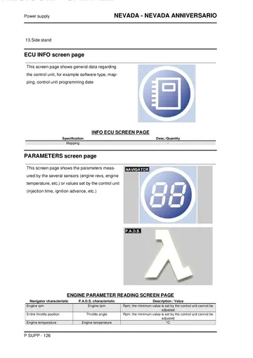 Moto Guzzi Nevada 750 / Nevada Anniversario Service Manual (2012) Sample Preview: Marelli MIU G3 fuel-injection parameters and diagnostic information