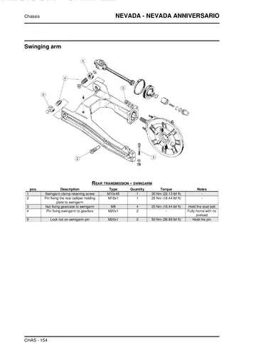 Moto Guzzi Nevada 750 / Nevada Anniversario Service Manual (2012) Sample Preview: Rear swingarm and shaft final-drive service specifications
