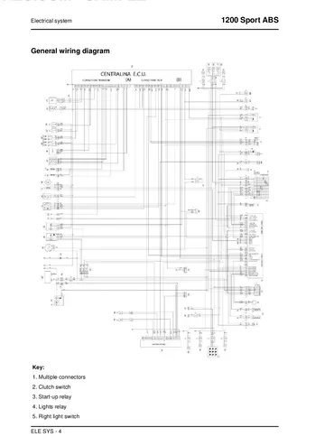 Moto Guzzi 1200 Sport 2V ABS Service Manual (2007-2008) Sample Preview: Complete factory general wiring diagram and electrical component key