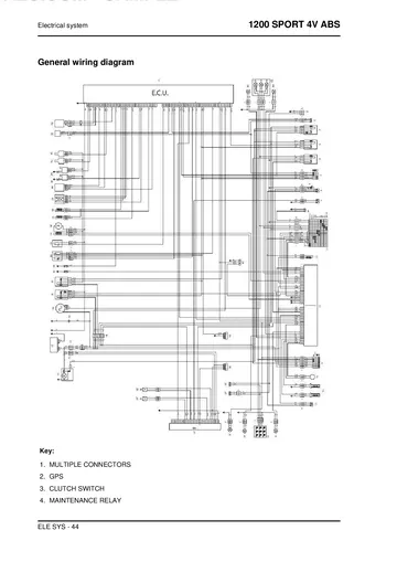 Moto Guzzi 1200 Sport 4V ABS Service Manual (2009) Sample Preview: Complete factory general wiring diagram and electrical component key