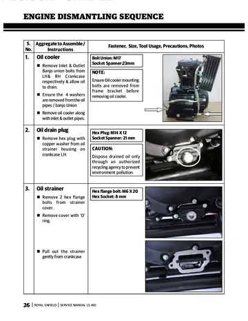 Royal Enfield Himalayan Carburetor LS410 Engine Service Manual (2016 Edition) Sample Preview: Factory engine dismantling sequence with service photographs and instructions