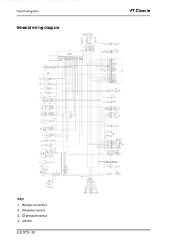 Moto Guzzi V7 Classic Service Manual (2008) Sample Preview: Factory general wiring diagram and electrical component key