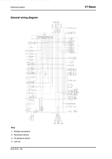 Moto Guzzi V7 Racer Service Manual (2010-2011) Sample Preview: Factory electrical wiring diagram and component key for the V7 Racer