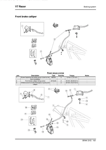 Moto Guzzi V7 Racer Service Manual (2010-2011) Sample Preview: Factory front brake specifications and service information for the 320 mm disc system