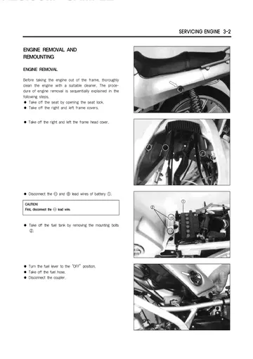 Hyosung GF125 Service Manual (1997) Sample Preview: Factory engine-removal section from the complete GF125 engine-overhaul procedures