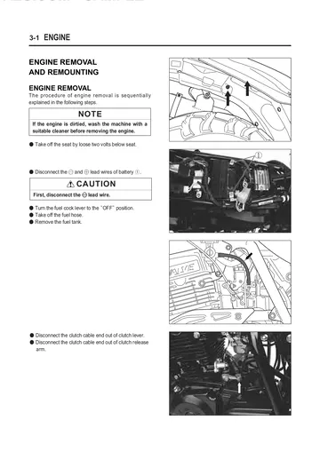 Hyosung Karion RT125 Service Manual (2002) Sample Preview: Factory engine-removal procedures from the complete Karion engine-overhaul section