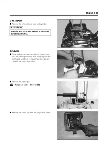 Hyosung RX125 Service Manual (1999) Sample Preview: Factory cylinder and piston removal procedures from the complete engine-overhaul section