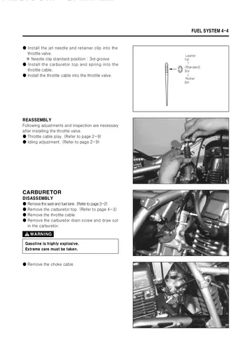 Hyosung RX125 Service Manual (1999) Sample Preview: Carburetor service and disassembly procedures for the PD18F fuel system