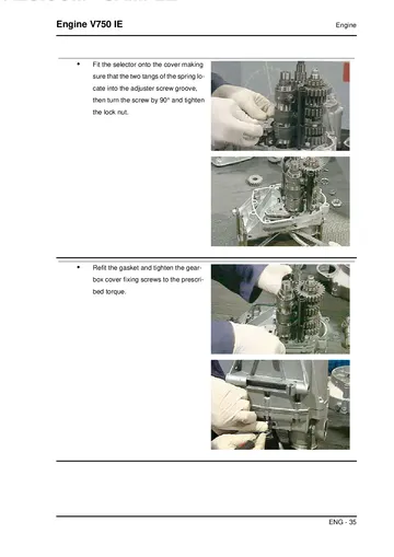 Moto Guzzi V750 IE Engine Service Manual (2010) Sample Preview: Factory five-speed gearbox assembly and selector adjustment procedures