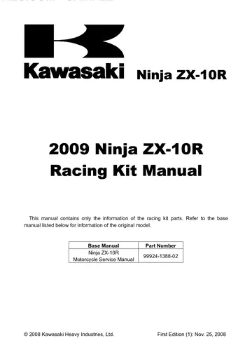 Kawasaki Ninja ZX-10R Racing Kit Manual (2009) Sample Preview: 2009 Ninja ZX-10R Racing Kit Manual title page