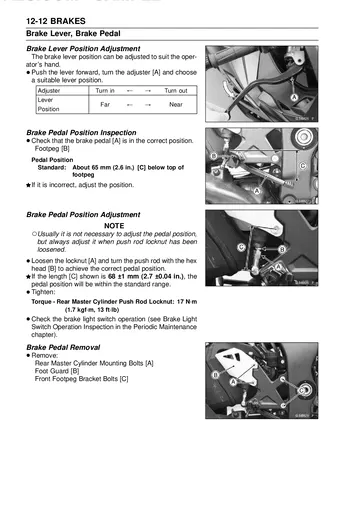 Kawasaki Ninja ZX-10R / ZX-10R ABS / ZX-10RR Mk5 Service Manual (2016–2019) Sample Preview: Kawasaki Ninja ZX-10R brake lever and pedal adjustment service manual