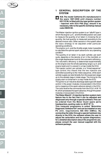 Moto Guzzi California EV / Special / Special Sport / Jackal / Stone Service Manual (1997-2002) Sample Preview: Factory Magneti Marelli IAW 15M fuel-injection system description and diagnostic strategy