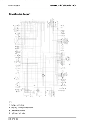 Moto Guzzi California 1400 Custom / Touring Service Manual (2014) Sample Preview: Complete factory California 1400 general wiring diagram and electrical-system component key