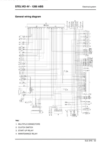 Moto Guzzi Stelvio 4V 1200 ABS Service Manual (2008-2010) Sample Preview: Complete factory general wiring diagram and electrical component key