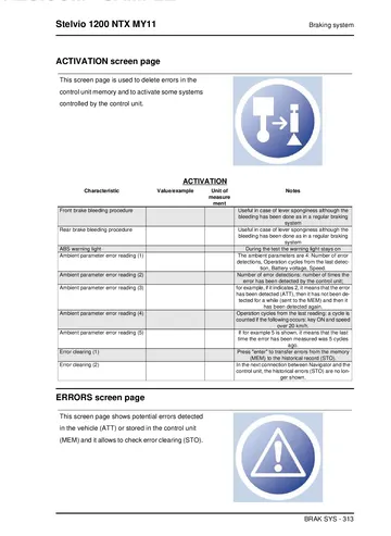 Moto Guzzi Stelvio 1200 8V NTX Service Manual (2011) Sample Preview: Factory ABS diagnostic and brake-bleeding procedures using the service diagnostic system