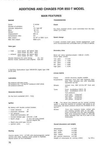 Moto Guzzi V7 Sport, 750 S & 850 T Service Manual (1971-1975) Sample Preview: Factory additions and specifications for the 844 cc Moto Guzzi 850 T