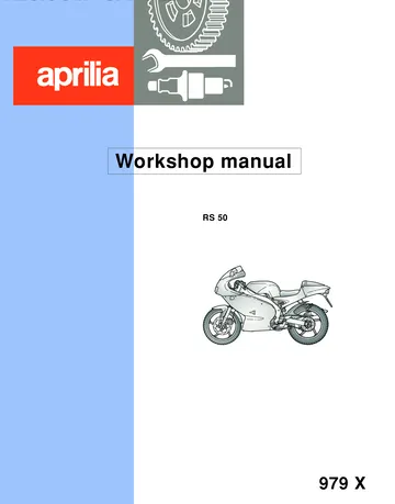 Aprilia RS 50 Service Manual (2001) Sample Preview: Factory RS 50 workshop-manual cover identifying publication 979 X