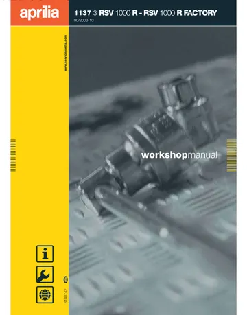 Aprilia RSV 1000 R / RSV 1000 R Factory Service Manual (2004) Sample Preview: Factory workshop-manual cover identifying RSV 1000 R and RSV 1000 R Factory, publication 8140742 USA