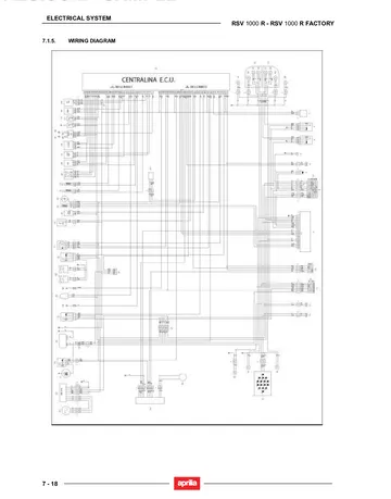 Aprilia RSV 1000 R / RSV 1000 R Factory Service Manual (2004) Sample Preview: Factory complete electrical wiring diagram for the RSV 1000 R / RSV 1000 R Factory
