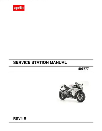 Aprilia RSV4 R Service Manual (2009) Sample Preview: Factory Service Station Manual 895777 cover identifying the Aprilia RSV4 R