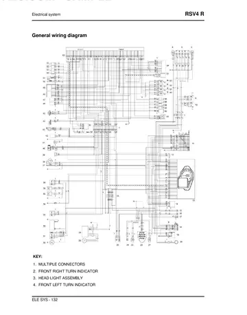 Aprilia RSV4 R Service Manual (2009) Sample Preview: Complete factory electrical wiring diagram with component key for the RSV4 R