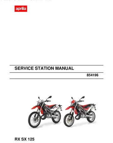 Aprilia RX 125 / SX 125 Service Manual (2008) Sample Preview: Factory Service Station Manual 854196 cover showing the Aprilia RX 125 and SX 125