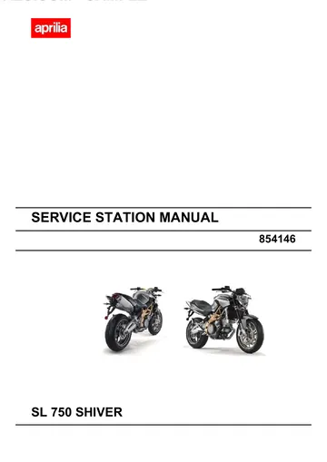 Aprilia SL 750 Shiver Service Manual (2007) Sample Preview: Factory Service Station Manual 854146 cover identifying the Aprilia SL 750 Shiver
