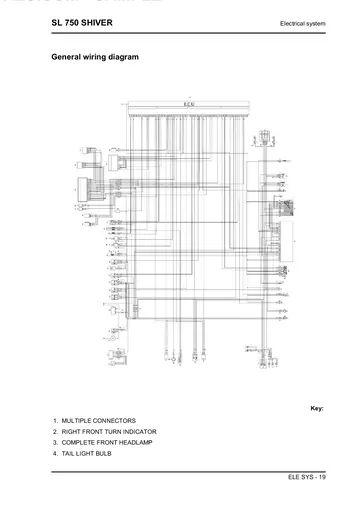 Aprilia SL 750 Shiver Service Manual (2007) Sample Preview: Complete factory electrical wiring diagram for injection, Ride-by-Wire, ignition, lighting, charging and control systems