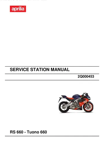 Aprilia Tuono 660 Service Manual (2021) Sample Preview: Factory Service Station Manual 2Q000453 cover identifying the shared RS 660 / Tuono 660 publication