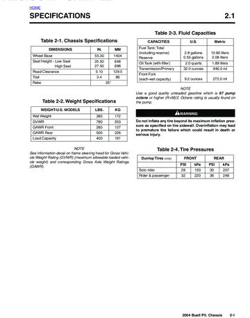 Buell P3 Blast Service Manual (2004) Sample Preview: Factory chassis specifications showing 1,404 mm wheelbase, 648/698 mm seat heights, 172 kg wet weight, 10.6-litre fuel capacity and 16-inch tyres