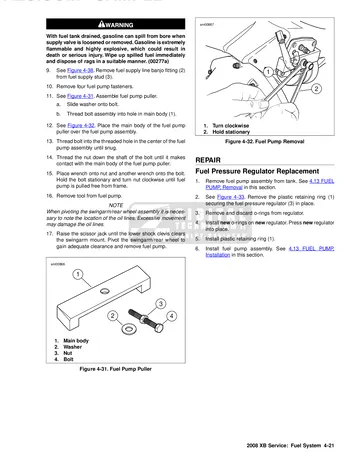 Buell XB Models Service Manual (2008) Sample Preview: Factory fuel-pump removal and fuel-pressure-regulator service procedures for the DDFI fuel system