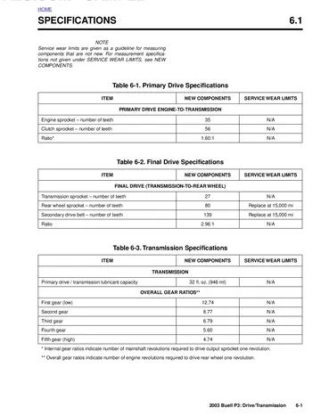 Buell P3 Blast Service Manual (2003) Sample Preview: Primary drive, 27/80 belt final drive, 139-tooth belt and five-speed overall transmission ratios