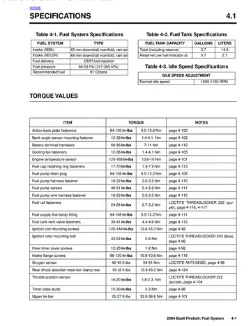 Buell XB9R/XB12R Firebolt Service Manual (2004) Sample Preview: Factory DDFI fuel-system specifications showing 45 mm XB9R and 49 mm XB12R intakes, 46-53 psi fuel pressure and 3.7-gallon fuel capacity