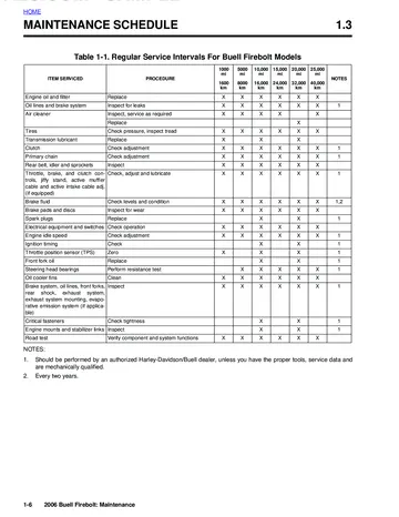Buell XB9R/XB12R Firebolt Service Manual (2006) Sample Preview: Factory regular-service interval chart for the 2006 Buell Firebolt XB9R and XB12R