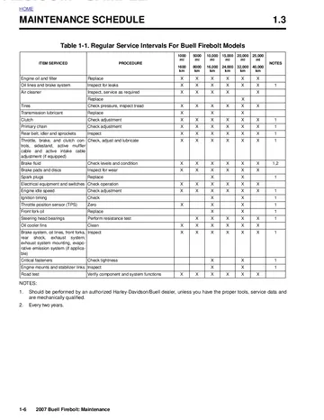 Buell XB9R/XB12R Firebolt Service Manual (2007) Sample Preview: Factory regular-service interval chart for the 2007 Buell Firebolt XB9R and XB12R